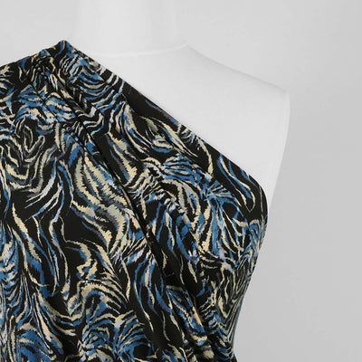 Seville - Blue and Gold Feather Viscose Elastane Single Jersey Fabric - 2.10m Remnant