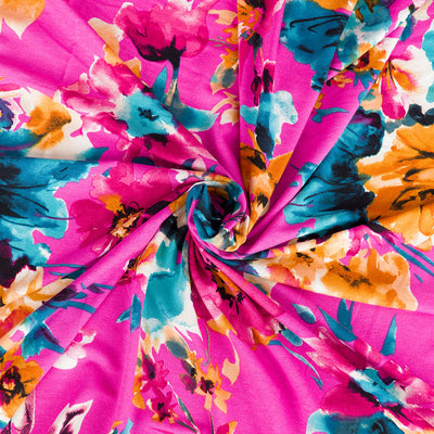 Seville - Cerise Pink Floral Impression Viscose Elastane Single Jersey Fabric