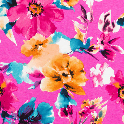 Seville - Cerise Pink Floral Impression Viscose Elastane Single Jersey Fabric