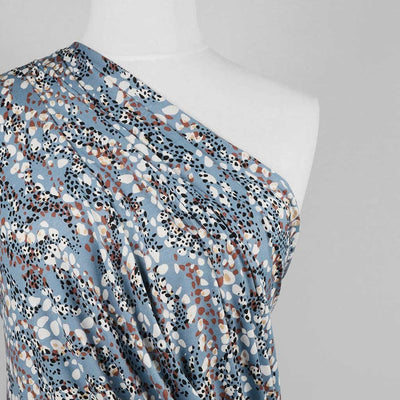 Seville - Dusty Blue Pebbles Viscose Elastane Single Jersey Fabric - 0.75m Remnant