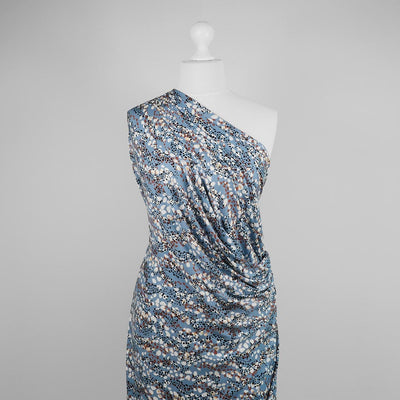 Seville - Dusty Blue Pebbles Viscose Elastane Single Jersey Fabric - 0.75m Remnant