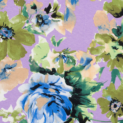 Seville - Lilac Floral Impression Viscose Elastane Single Jersey Fabric