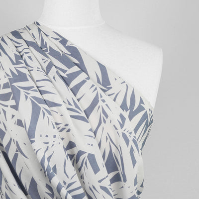 Sierra - Blue Palms Viscose Poplin Woven Fabric Mannequin Close Up Image from Patternsandplains.com