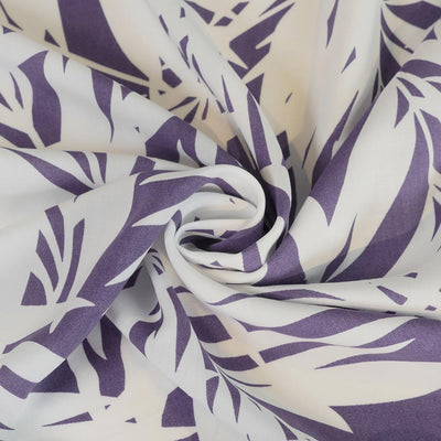 Sierra - Purple Palms Viscose Poplin Woven Fabric Detail Swirl Image from Patternsandplains.com