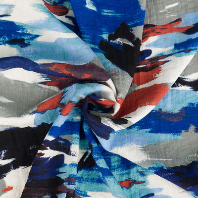 Tahiti - Blue Brush Marks Textured Woven Fabric Sample