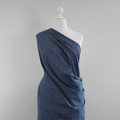 Arizona - Denim Blue Ticker Tape, Single Jersey Cotton Elastane Print Fabric Mannequin Wide Image from Patternsandplains.com