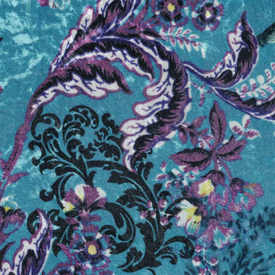 Chelsea - Turquoise Scrolling Leaves Velour Jersey Fabric Main Image from Patternsandplains.com