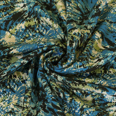 Lima - Petrol Firework Stretch Viscose Woven Twill Fabric Detail Swirl Image from Patternsandplains.com