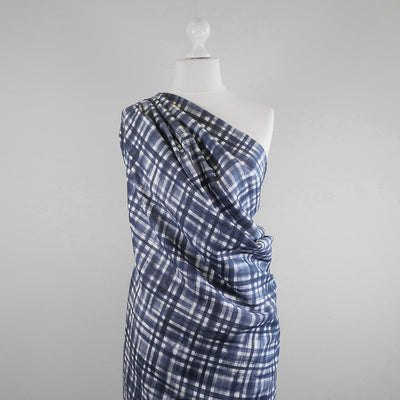 Manhatten - Ink Blue, Midtown Linen Woven Fabric Mannequin Wide Image from Patternsandplains.com