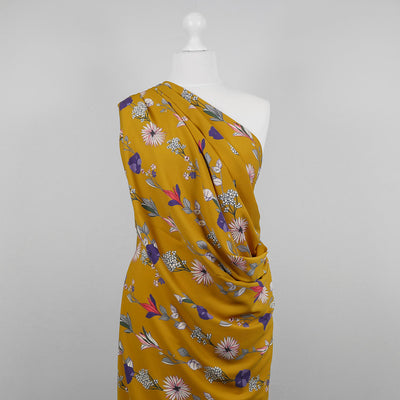 Monroe - Amber Yellow, Garland Woven Crepe Fabric Mannequin Wide Image from Patternsandplains.com