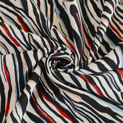 Palermo - Red Ebb & Flow Viscose Linen Woven Fabric Detail Swirl Image from Patternsandplains.com