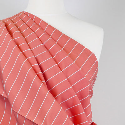 Vancouver - Coral Rails Jacquard Stripe Woven Fabric Mannequin Close Up Image from Patternsandplains.com