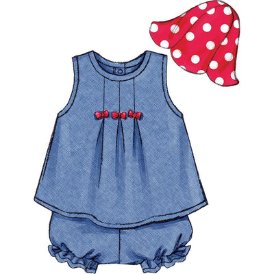 Butterick Pattern B3405 Infants Dress Top Romper Panties Hat and Headband 3405 Image 10 From Patternsandplains.com