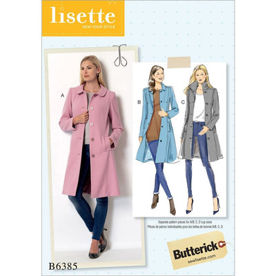 Butterick Pattern B6385 Misses Funnel Neck Peter Pan or Pointed Collar Coats 6385 Image 1 From Patternsandplains.com