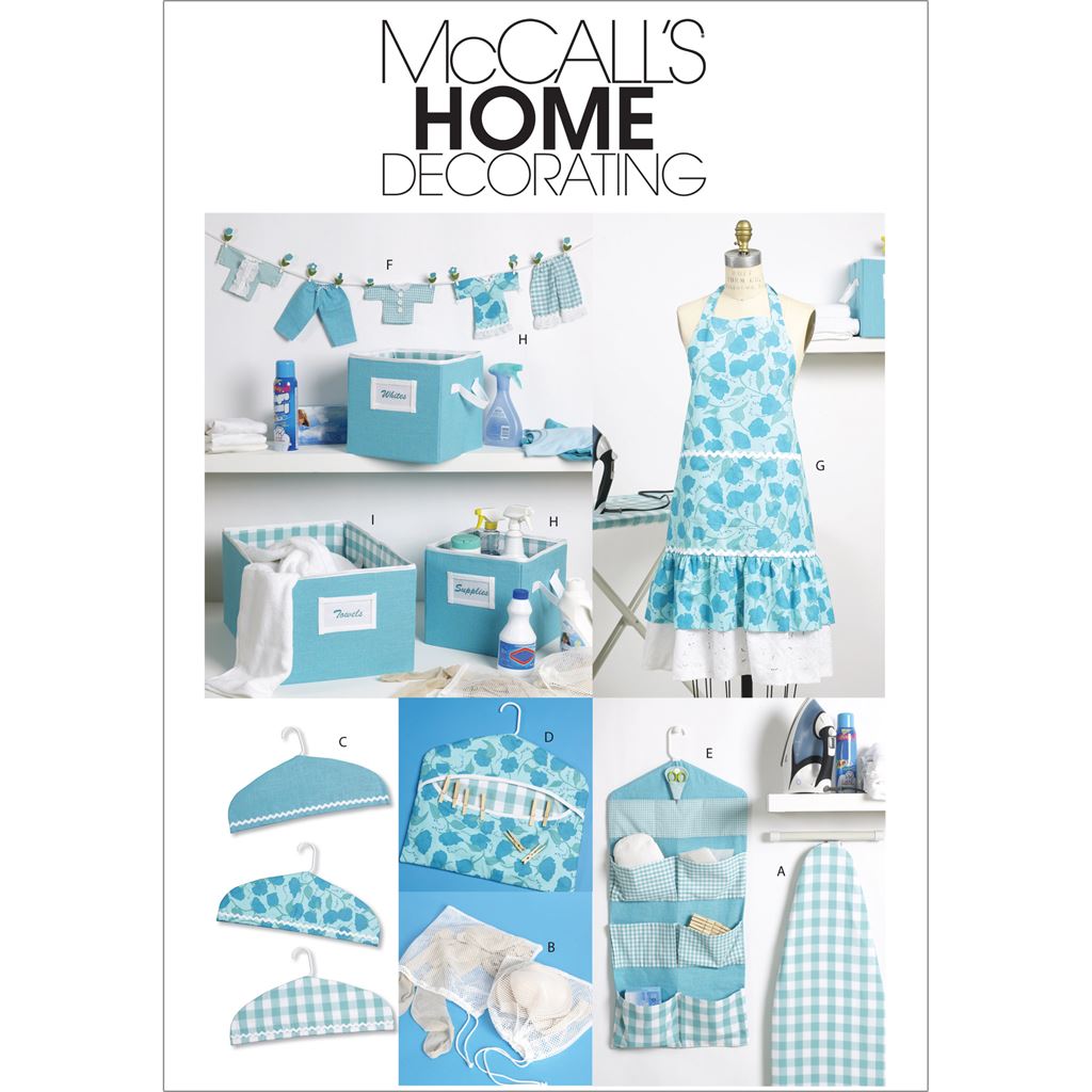 McCall's Pattern M6051 Apron Ironing Board Cover Organizer Bins Hanger Cover Clothespin Holder Banner and Scissor Caddy 6051 Image 1 From Patternsandplains.com