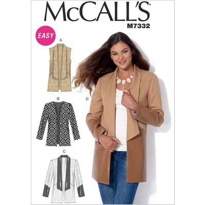 McCall's Pattern M7332 Misses Open Front Vest and Jackets 7332 Image 1 From Patternsandplains.com