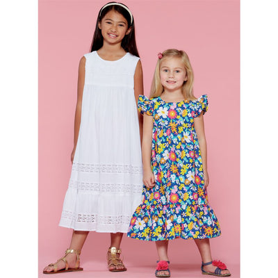 McCall's Pattern M7558 Childrens Girls Sleeveless and Ruffle Sleeve Empire Waist Dresses 7558 Image 2 From Patternsandplains.com.jpg