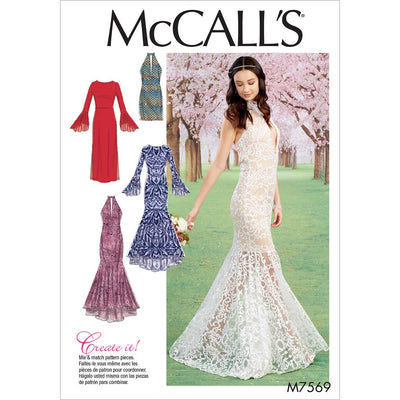 McCall's Pattern M7569 Misses Column and Mermaid Style Dresses with Bodice and Sleeve Variations 7569 Image 1 From Patternsandplains.com