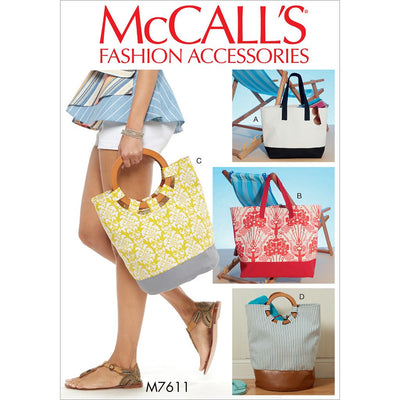 McCall's Pattern M7611 Misses Lined Tote Bags with Contrast Variations 7611 Image 1 From Patternsandplains.com