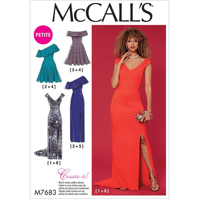 McCall's Pattern M7683 Misses Miss Petite Dresses with Shoulder and Skirt Variations 7683 Image 1 From Patternsandplains.com