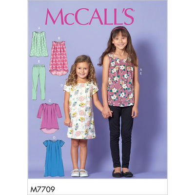 McCall's Pattern M7709 Children Girls Tops Dresses and Leggings 7709 Image 1 From Patternsandplains.com