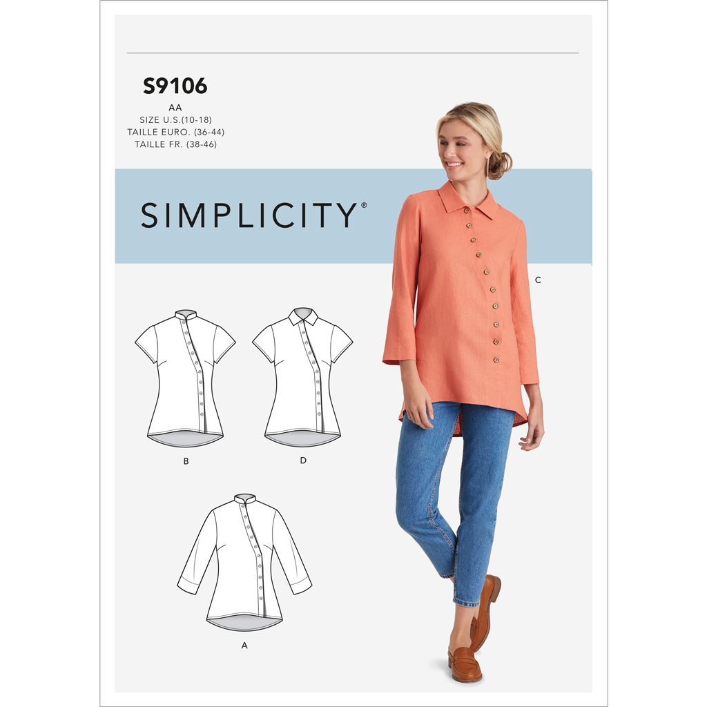 Simplicity Sewing Pattern S9106 Misses and Womens Button Front Shirt 9106 Image 1 From Patternsandplains.com