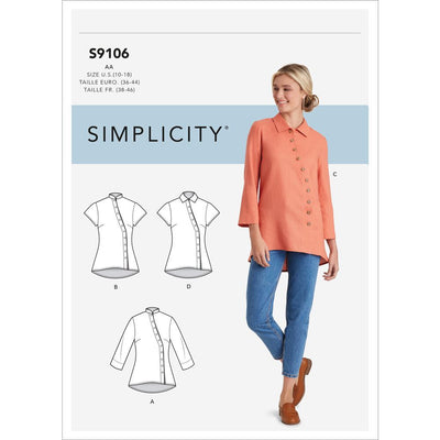 Simplicity Sewing Pattern S9106 Misses and Womens Button Front Shirt 9106 Image 1 From Patternsandplains.com