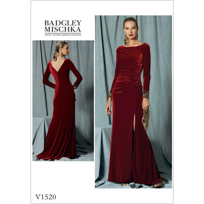 Vogue Pattern V1520 Misses Side Gathered Long Sleeve Dress with Beaded Cuffs 1520 Image 1 From Patternsandplains.com