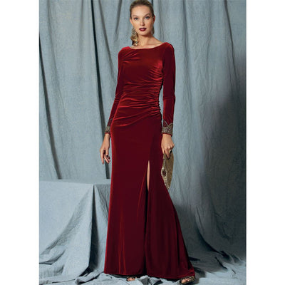 Vogue Pattern V1520 Misses Side Gathered Long Sleeve Dress with Beaded Cuffs 1520 Image 2 From Patternsandplains.com.jpg