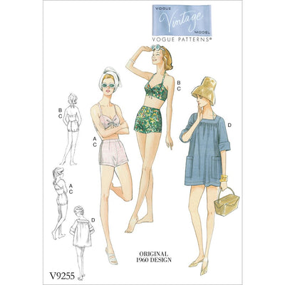 Vogue Pattern V9255 Misses Lined Halter Bra and Shorts and Square Neck Coverup with Pockets 9255 Image 1 From Patternsandplains.com