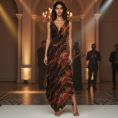 Richmond - Black and Orange Wave Velour Jersey