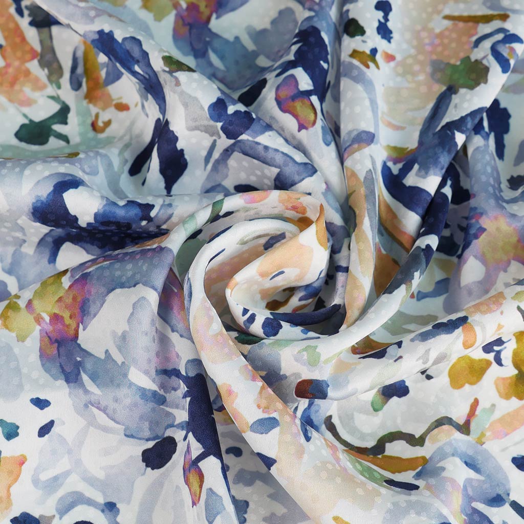 Adria - Blue Watercolour Satin Jacquard Woven Fabric