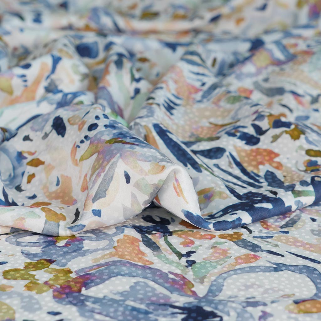 Adria - Blue Watercolour Satin Jacquard Woven Fabric