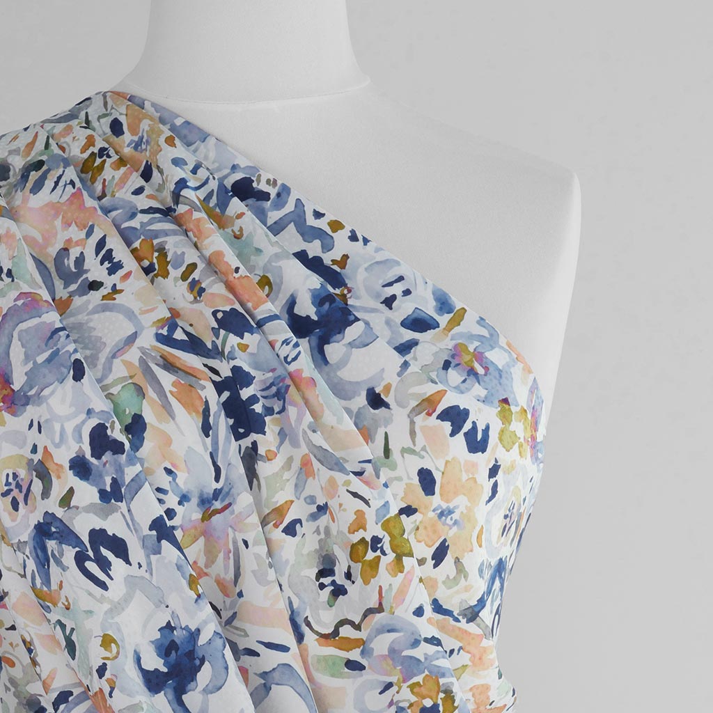 Adria - Blue Watercolour Satin Jacquard Woven Fabric