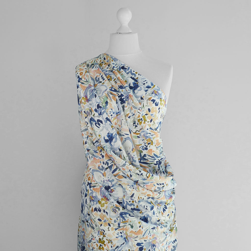 Adria - Blue Watercolour Satin Jacquard Woven Fabric