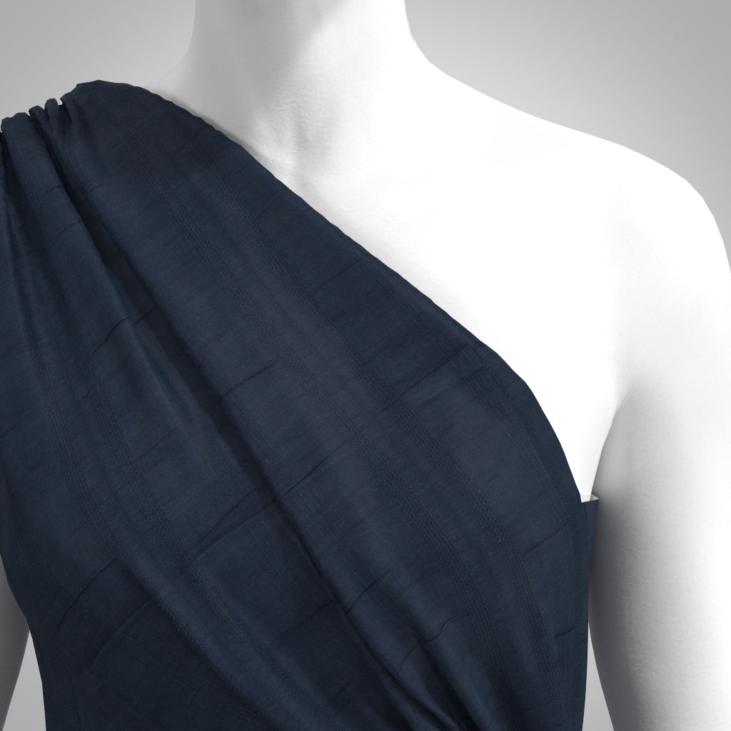 Adriano - Marine Navy Parallel Lines Cotton Woven Fabric