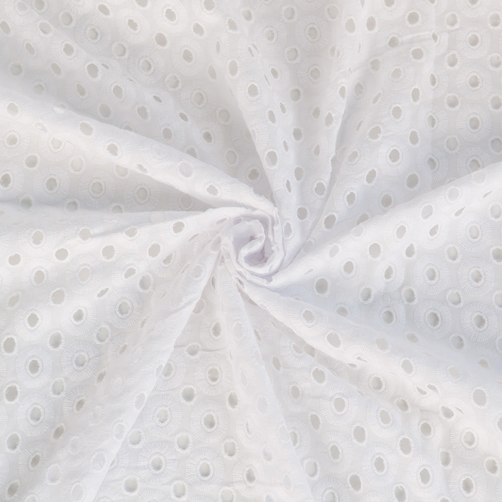 Alice - White Circles Cotton Broderie Anglaise Woven Fabric