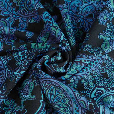 Alton - Turquoise Paisley Stretch Scuba Crepe Fabric Detail Swirl Image from Patternsandplains.com