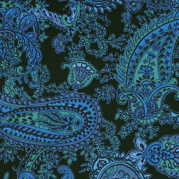 Alton - Turquoise Paisley Stretch Scuba Crepe Fabric - Patterns and Plains