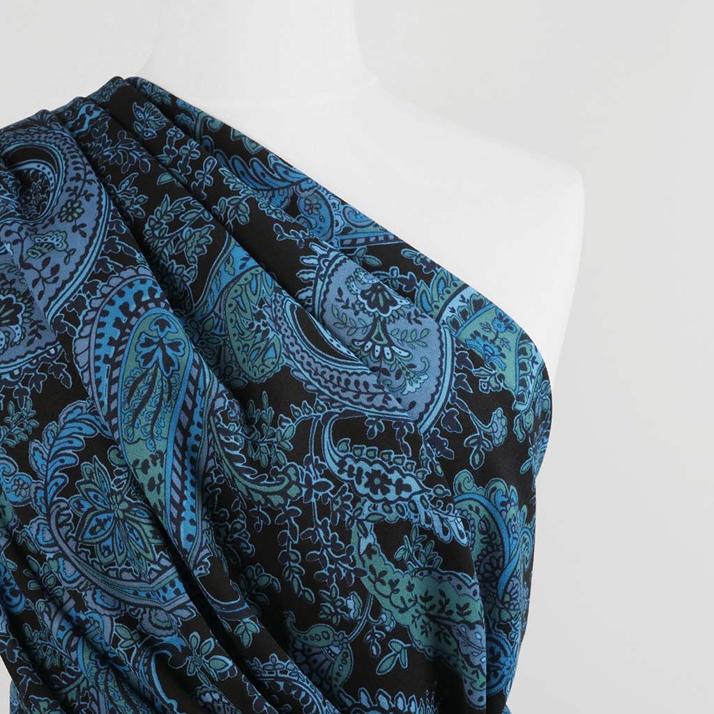 Alton - Turquoise Paisley Stretch Scuba Crepe Fabric