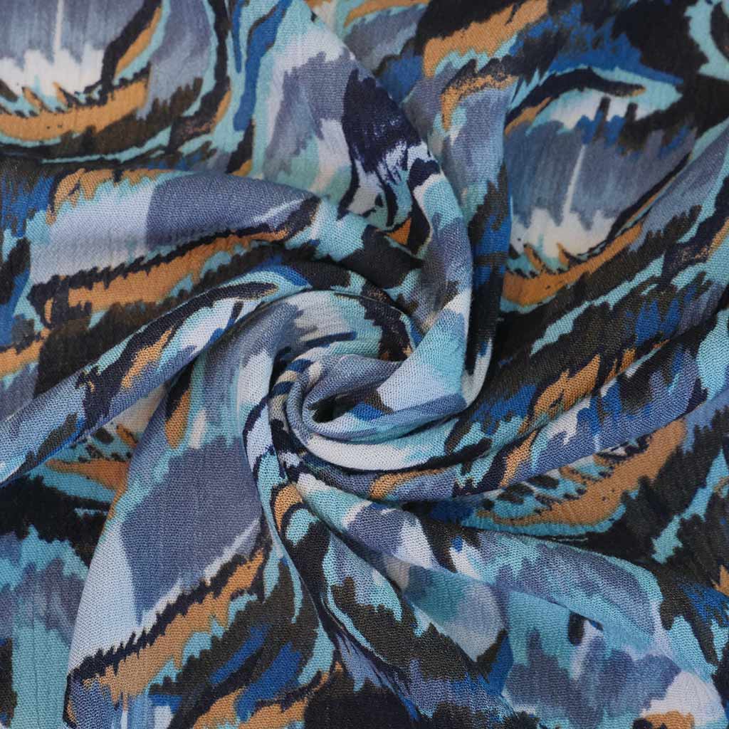 Avignon - Teal Blue Storm Viscose Crinkle Woven Fabric
