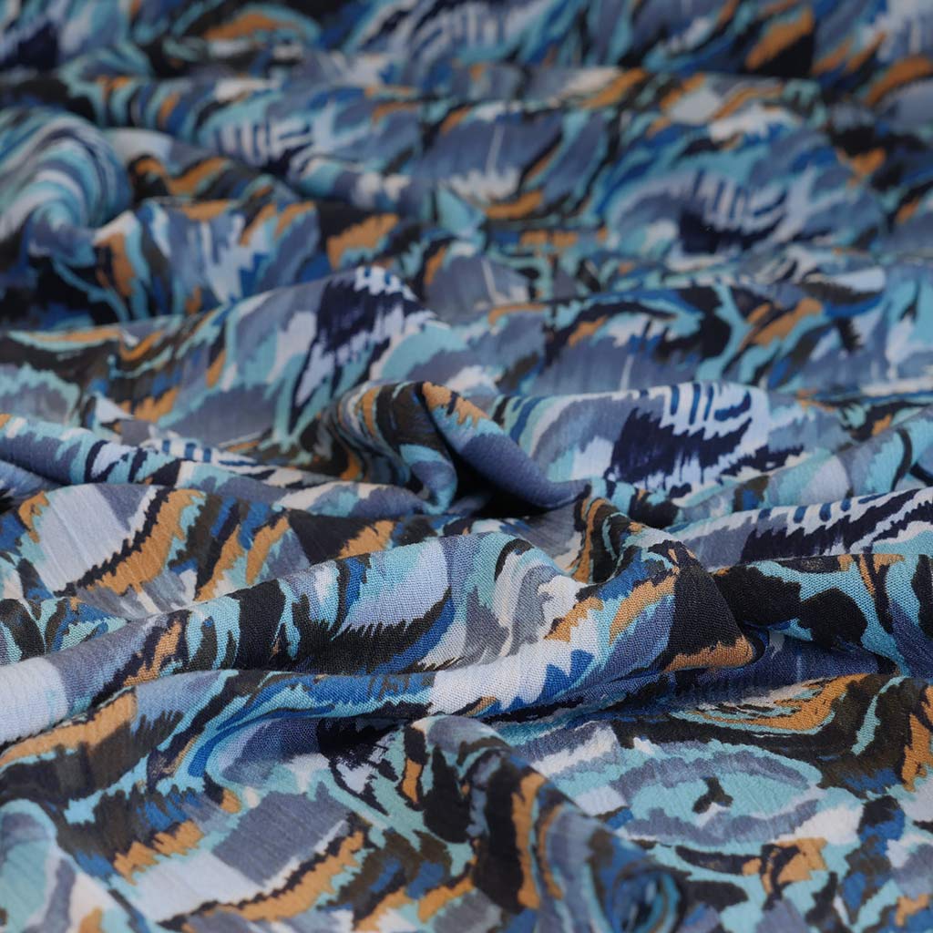 Avignon - Teal Blue Storm Viscose Crinkle Woven Fabric