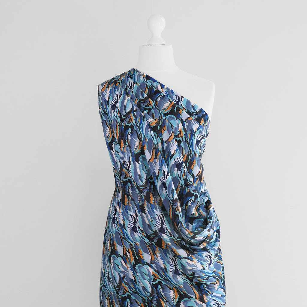 Avignon - Teal Blue Storm Viscose Crinkle Woven Fabric