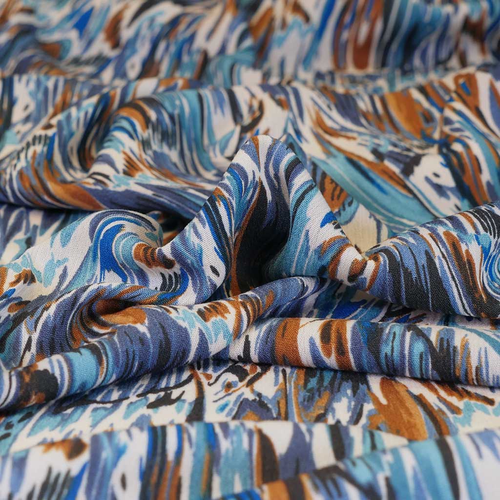 Avignon - Teal Blue Swish Viscose Crinkle Woven Fabric