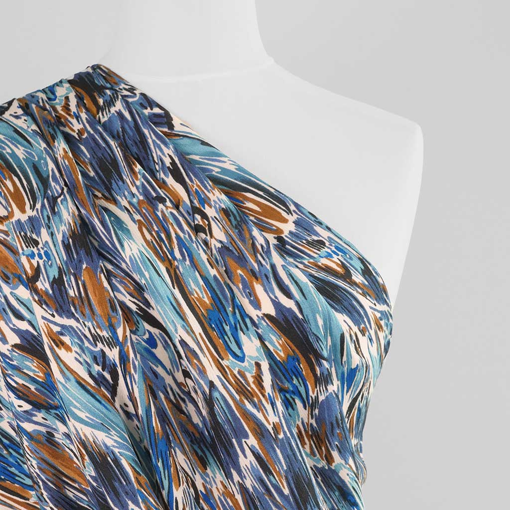 Avignon - Teal Blue Swish Viscose Crinkle Woven Fabric