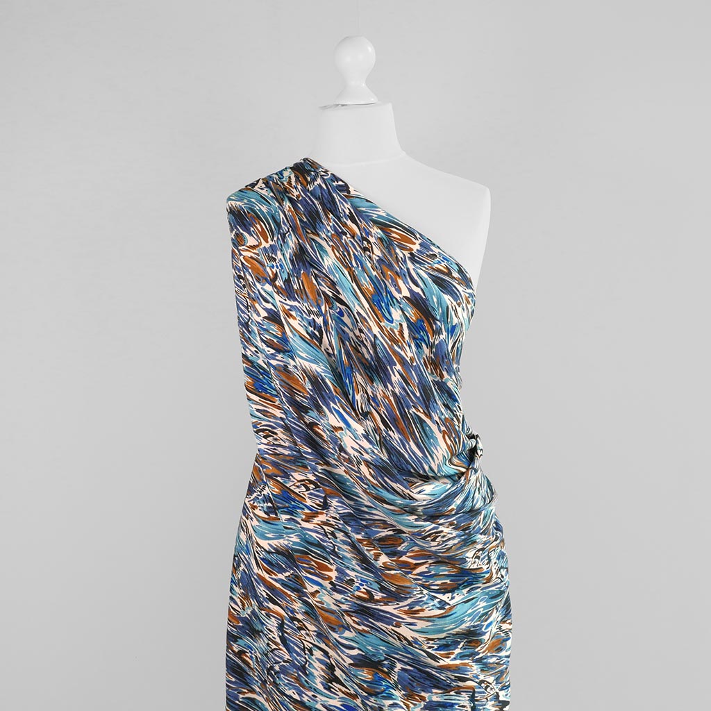 Avignon - Teal Blue Swish Viscose Crinkle Woven Fabric