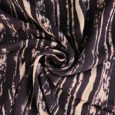 Avignon - Navy Stripes Viscose Crinkle Woven Fabric Detail Swirl Image from Patternsandplains.com