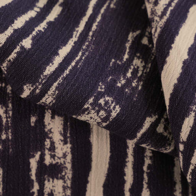 Avignon - Navy Stripes Viscose Crinkle Woven Fabric Feature Image from Patternsandplains.com