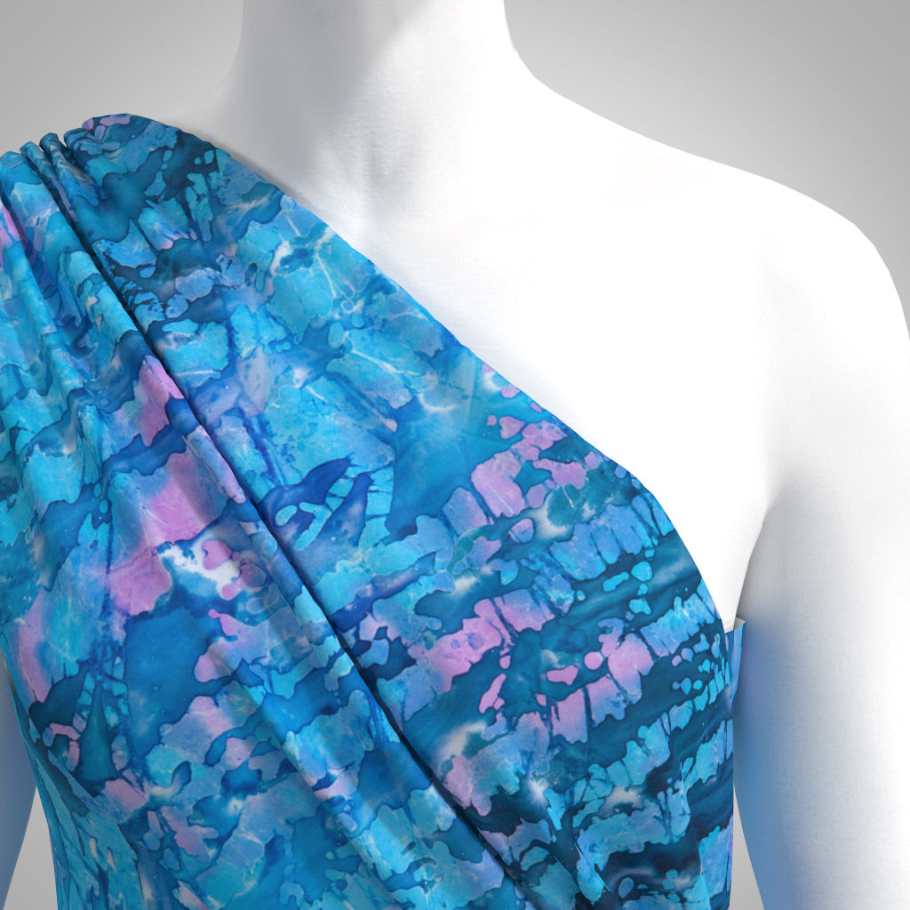 Bali - Aqua Blue Birch Trees Batik Printed Woven Fabric