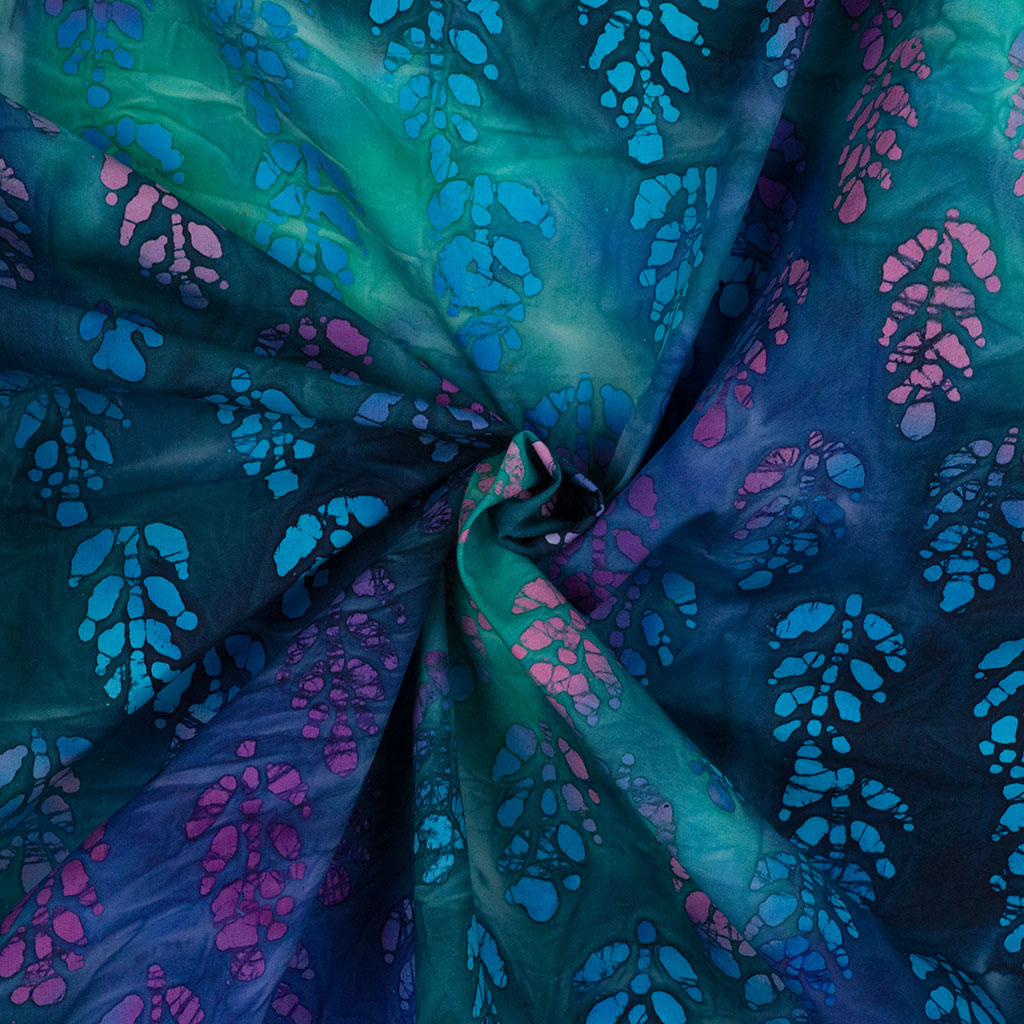 Bali - Blue and Green Leaf Batik Printed Woven Fabric